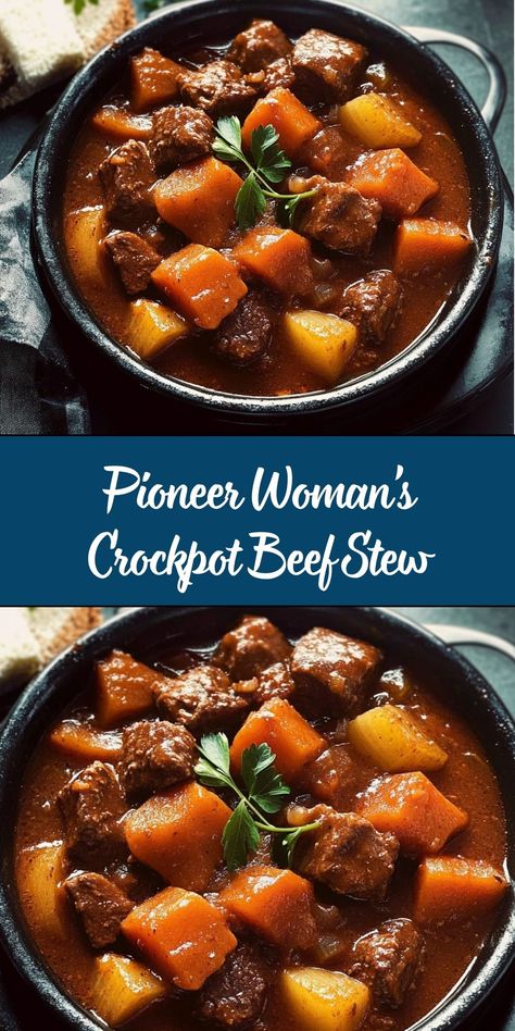 The Pioneer Woman's Crockpot Beef Stew is a hearty and comforting dish that combines tender beef, flavorful vegetables, and a rich broth, all slow-cooked to perfection. This recipe is perfect for a cozy family dinner, offering a satisfying meal with minimal effort. Crockpot Beef Stew Pioneer Woman, Beef Stew Pioneer Woman, Crockpot Stew Beef, Beef Stew In Crockpot, Slow Cook Beef Stew, Crockpot Beef Stew, Thick Stew, Meal Prepping For The Week, Beef Potatoes