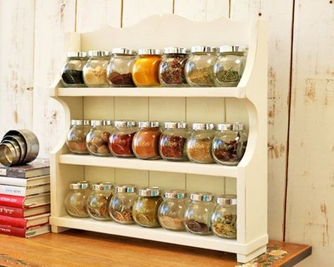 image 0 Ikea Spice Jars, Mason Jar Shelf, Organiser Cucina, Wall Mounted Spice Rack, Diy Kitchens, Wood Spice Rack, Wooden Spice Rack, Barn Shop, Wall Aesthetic