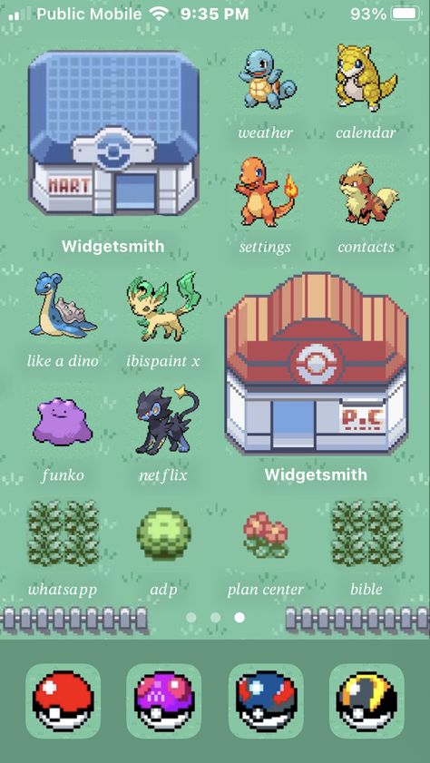 Pokemon Phone Theme, Cute App Covers, Pokemon Homescreen, Iphone Wallpaper Pokemon, Home Screen Organization, Homepage Ideas, Pokemon App, Wallpaper Layouts, Wallpaper Pokemon