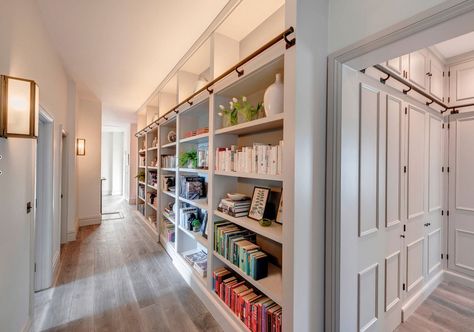 31 Wonderful Hallway Ideas to Revitalize Your Home | Home Remodeling Contractors | Sebring Design Build Long Narrow Rooms, Farmhouse Foyer, Contemporary Bookcase, Large Hallway, White Bookshelves, Home Remodeling Contractors, Entryway Cabinet, Interior Design Plan, Family Room Sofa