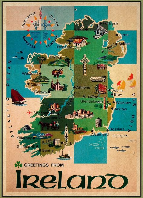 1980's-era postcard from Ireland. Original printed and published by John Hinde Limited, Cabinteely, Dublin, Ireland. Cold Weather Travel, Ireland People, Backpacking Ireland, Ireland Culture, Ireland Weather, Ireland Hotels, Vintage Ireland, Travel Ireland, Map Vintage