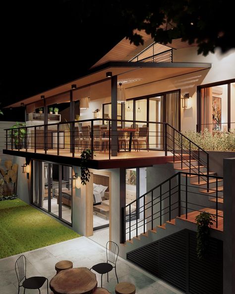 A 4-BEDROOM. 3-BATH, ONE STOREY HOUSE WITH BASEMENT HOUSE DESIGN | ANIMATION HOUSE TOUR | bungalow, architect, art of painting, design, architecture | This simple one-story modern tropical house design has a 3-bedroom, 2-bath. Plus a guest bedroom and a toilet & bath located in the basement. It also has... | By Linya Architectural Design Studio | This is a 3D animation house tour for a four bedroom, three bath home. A one story with a basement house design. Welcome. We have a parking space that Basement House Design, Modern Tropical House Design, 3 Storey House Design, Three Story House, Modern Tropical House, Tropical House Design, One Storey House, Architectural Design Studio, 2 Storey House Design