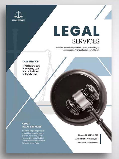 Lawyer Flyer Design, Lawyer Poster Design, Law Poster Design, Lawyer Poster, Law Poster, Lawyer Marketing, Law Logos Design, Brochure Design Layouts, Social Media Branding Design