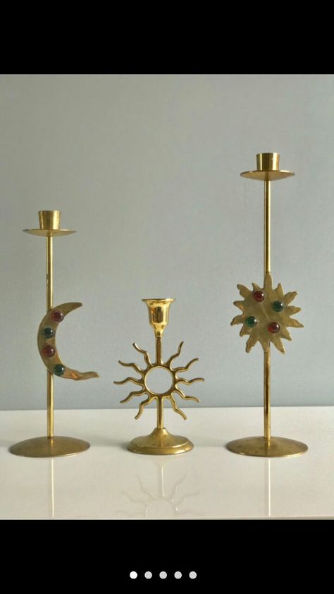 Moon Candle Holder, Moon Candle, Brass Candlesticks, Sun And Moon, Candle Holder, House Ideas, Candle Holders, Kitchen Appliances, Cabin