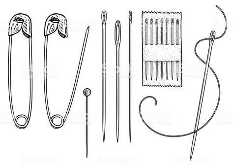 Sewing Tools Drawing, Needle Drawing, Tools Drawing, Technical Drawings, Sewing Needle, Sewing Tools, Technical Drawing, Fabric Patterns, Hair Accessories