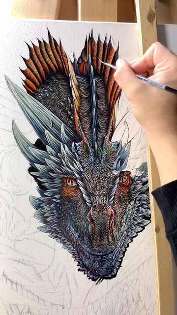 Dragon Art Ideas, Drogon Got Fanart, Dragon Pictures Drawings, Dragon Pencil Drawings, Dragon Watercolor Painting, Game Of Thrones Painting, Dragons Sketch, Dragon Oil Painting, Painting Dragon