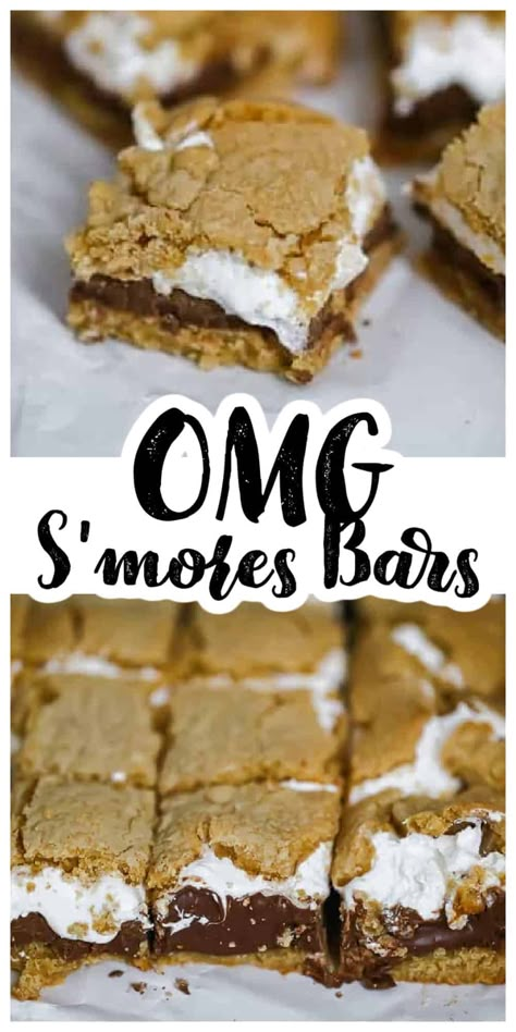 OMG S'mores Bars - Perfect for picnics, 4th of July, parties and s'mores addicts. Layers of luscious graham cracker cookie dough, billowy marshmallow fluff and rich milk chocolate bar! Wooing you in? OMG! Damn you S'mores Bars! I can't quit you! #smores #bars #chocolate #marshmallow #campfire Graham Cracker Cookie Dough, S Mores Bars, Smores Dessert, Graham Cracker Cookies, Smore Recipes, Milk Chocolate Bar, S'mores Bar, Marshmallow Fluff, S'mores