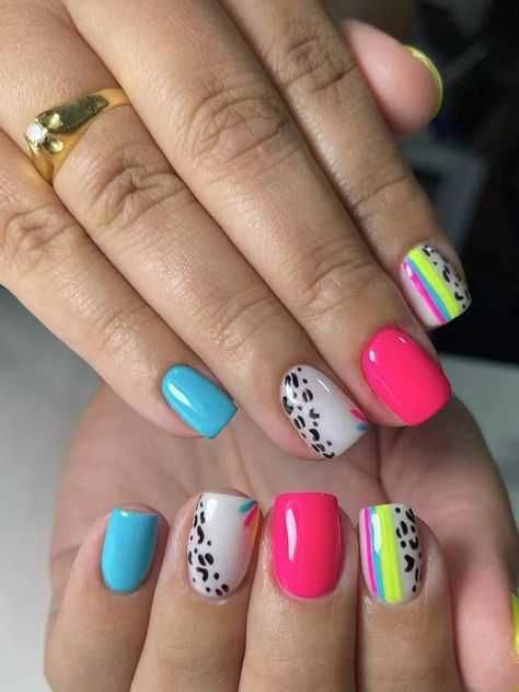 Multicolor  Collar   Colorblock Bare Nails Embellished   Nail,Hand & Foot Care Bright Sparkly Nails, Glue On Nails Short, Bare Nails, Nails Colorful, Short Press On Nails, Colorful Nail, Nagel Tips, Nails For Women, Nail Supplies