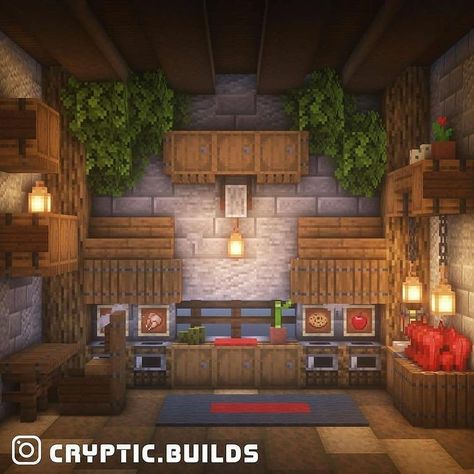 Smelting Room Minecraft Ideas, Bakery Kitchen Minecraft, Minecraft Survival Interior Design, Minecraft Cottage Inside, Minecraft Utility Room, Minecraft Interior Roof Design, Farmhouse Interior Minecraft, Minecraft House Kitchen Ideas, Rustic Minecraft Interior