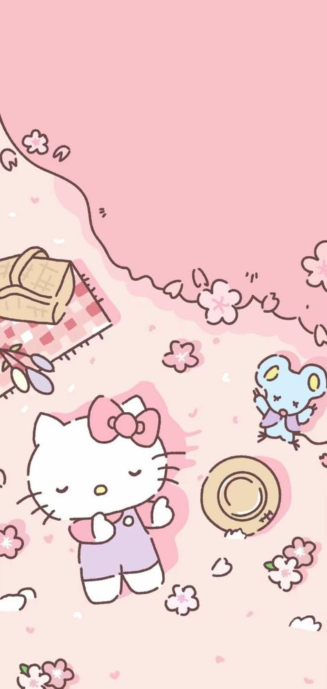 Hello Kitty Phone Wallpaper, Pink Wallpaper Kawaii, Yuko Shimizu, Japanese Wallpaper Iphone, Future Wallpaper, One Piece Cartoon, Hello Kitty Images, Japanese Sakura, Friends Wallpaper