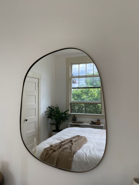 Assymetrical Mirror Bedroom, Tiny Mirrors On Wall, Unsymmetrical Mirror, Assymetric Mirrors, Assymetrical Mirror, Aesthetic House Decor, Cermin Aesthetic, Mirror For Bathroom Vanity, Blob Mirror