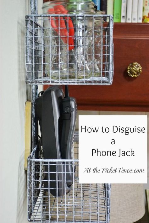 Do you have outlets in strange places? Or a phone jack hanging in the middle of the wall like I do? Well, here's my simple solution for disguising mine! Hanging… Hide Phone Jack, Phone Jack Covers, Hiding Ugly, Organizational Skills, House Addition, Phone Jack, Wall Phone, House Crafts, Strange Places