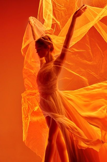 Orange Ballet Aesthetic, Dancer In Spotlight, Woman Dancing Photography, Contemporary Dance Photography, Dancer Photo, Dancer Aesthetic, Creative Photoshoots, Dance Photoshoot, White Studio Background