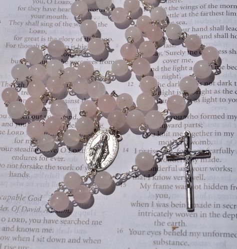 Excited to share this item from my #etsy shop: Catholic Rosary Beads, Pink Rose Quartz Rosary, Rosary Necklace, Prayer Beads, Five Decade Rosary, Stone Rosary Rose Quartz Rosary, Pink Rosary Aesthetic, Sims 4 Rosary, Pink Catholic Aesthetic, Rosary Aesthetic, Rosary Bead Tattoo, Pink Church, Pink Rosary, Catholic Aesthetic