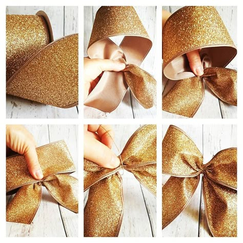 🎄🎀 How to make beautiful bows to glam up your tree 🎀🎄 using 63mm 2.5" wide wired ribbon (wide range available in our eBay store)  #gold… Wired Ribbon Bows, Burlap Bow Tutorial, Christmas Bows Diy, Fun And Easy Crafts, Make A Bow, Make Bows, Pink And Black Christmas Tree, Christmas Tree Bows, Bows Diy Ribbon