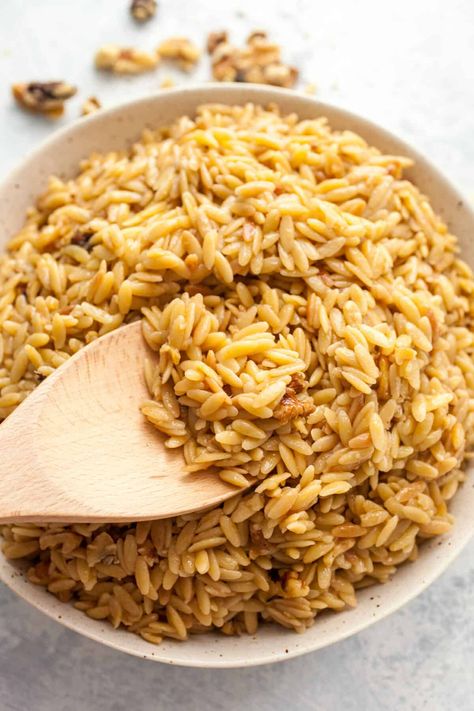 Brown Butter Orzo Salad Recipe ~ Macheesmo Brown Butter Orzo, Butter Orzo, Orzo Recipes Side, Lunch Spread, Roast Salmon, Salmon Grilled, Orzo Pasta Recipes, Orzo Dishes, Orzo Salad Recipes