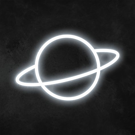 Planet Neon Sign - Cool White Neon Black Aesthetic, Colourful Widgets, Neon Widgets, Capricorn Aesthetic, Black Planet, Neon Black, Neon Words, White Icons, Red Neon