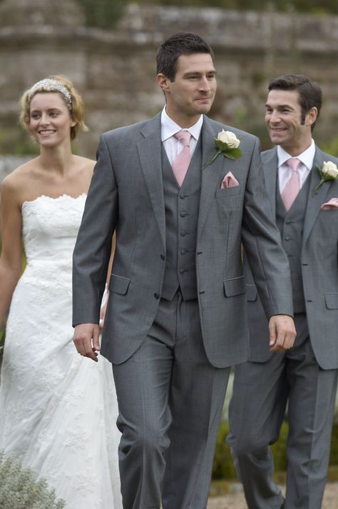 Claverly - Lounge Suits - Formal Hire Wear - Men's Formal Hire Wear hire from http://www.littleanne-maids.co.uk/formal-menswear-hire/ (Camb') Grey Suit Pink Tie, Grey Suits, Wedding Groomsmen, Groomsmen Suits, Bridesmaids And Groomsmen, Groomsmen Attire, Gray Weddings, Groom Suit, Groom Attire