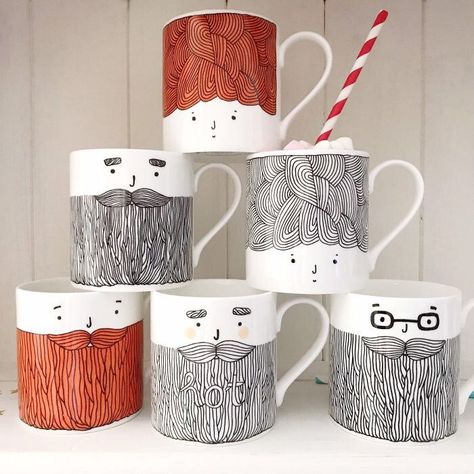 The fabulous @kraftykdesign crafting her magic with these new beard mug designs- new post via beardrevered.com #beard... Ginger Hair Girl, Tea Lounge, Painted Coffee Mugs, Ink Doodles, Box Creative, School Craft, Pottery Workshop, Hand Painted Mugs, Cup Designs