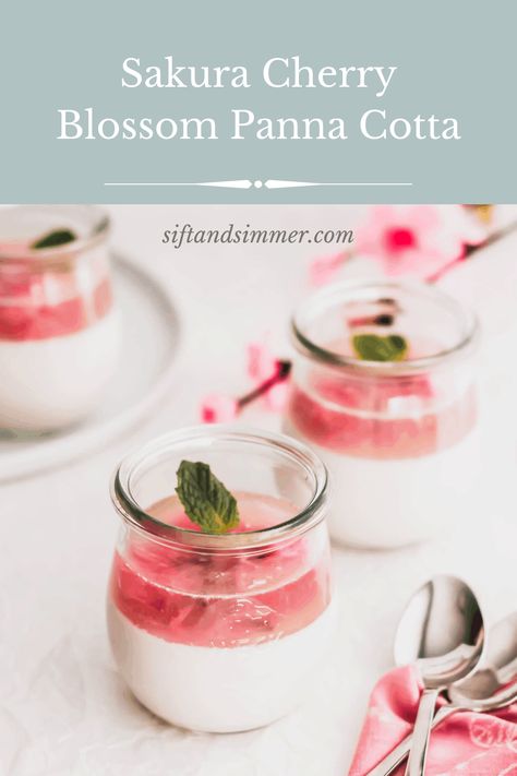 Sakura Cherry Blossom Panna Cotta Jelly | Sift & Simmer Sakura Powder Recipe, Sakura Recipes, Cherry Blossom Food, Sakura Jelly, Jelly Mousse, Creamy Dessert Recipes, Cherry Blossom Party, Cherry Coconut, Panna Cotta Recipe