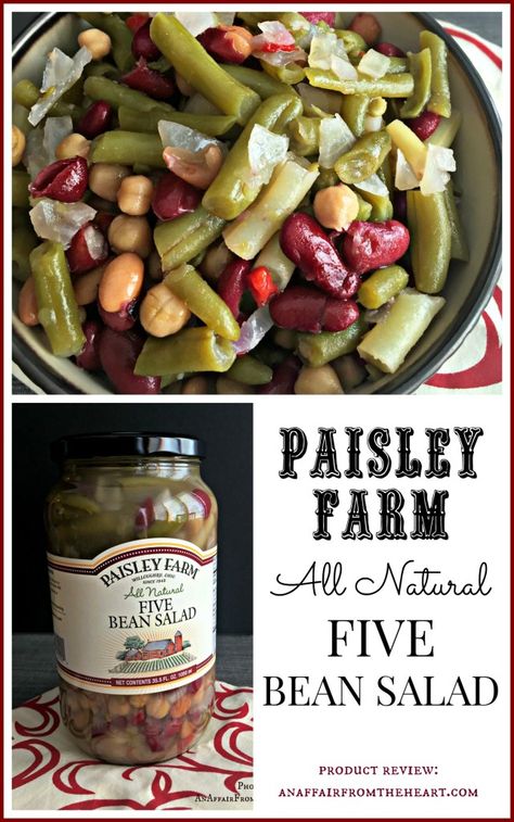 Paisley Farms Product Review - This All Natural Five Bean Salad is a new favorite at our house!! I encourage to you take a peek at this great company and their products! @paisle 5 Bean Salad, Five Bean Salad, Four Bean Salad, Bean Salad Recipe, Three Bean Salad, Heart Recipes, Basil Soup, Bean Salad Recipes, Tomato Basil Soup