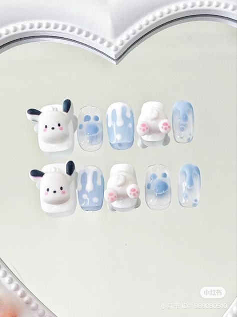 Pochacco Nails, Unique Nail Art, Sanrio Pink, Fake Nails Designs, Bunny Nails, Asian Nails, Hello Nails, Hippie Nails, Cute Simple Nails