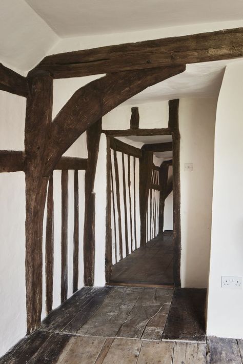 Grade II*-Listed Wealden hall house located in the village of Debenham, Suffolk Tudor Interior Design Inspiration, Tudor Home Interior, Tudor House Interior, Tudor Bedroom, Tudor Interior, Tudor Homes, Georgian Doors, Mountain Interiors, Tudor Cottage