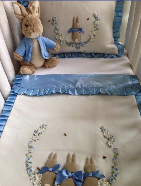 Bunny Nursery Boy, Benjamin Rabbit, Peter Rabbit Bedding, Peter Rabbit Embroidery, Hand Embroidered Baby Blanket, Blanket Embroidery, Beatrix Potter Nursery, Crib Nursery, Peter Rabbit Nursery