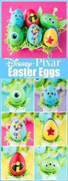 DIY Disney Pixar Eas Make Character, Disney Easter Eggs, Diy Easter Eggs, Creative Easter Eggs, Disney Diy Crafts, Disney Cute, Disney Easter, Festa Harry Potter, Disney Pixar Movies