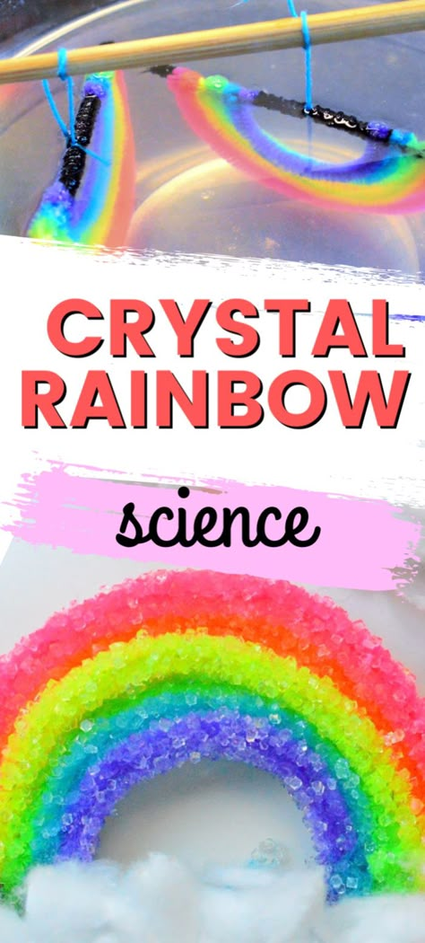 Growing Crystals For Kids, Crystals For Kids, Rainbow Science, Rainbow Experiment, Science For Toddlers, Growing Crystals, Rainbow Ornaments, Science Camp, Preschool Science Activities