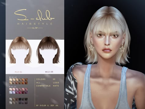 Short bang hairstyle for female by S-Club Sims 4 Tsr, Mod Hair, Sims Packs, Pelo Sims, Short Bangs, Club Hairstyles, Sims 4 Characters, Sims Four, Sims4 Clothes