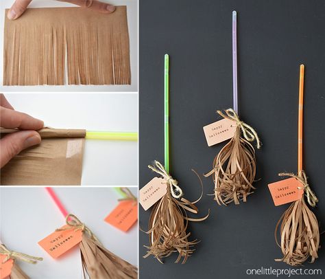 These glow stick broomsticks make a great favour for a Halloween party or even a Harry Potter party. They're cute, whimsical and have tons of character! Harry Potter Motto Party, Diy Harry Potter Crafts, Glow Stick Party, Harry Potter Girl, Casa Halloween, Harry Potter Theme Party, Swap Ideas, Festa Harry Potter, Girl Scout Swap