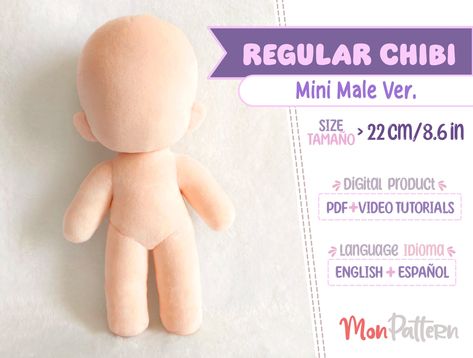 REGULAR CHIBI - Mini Female Ver (PDF Sewing Pattern) Spanish - English instructions (Instant download) Humanoid Human Doll Plush Crafts For Your Crush, Plushie Template, Chibi Female, Chibi Plush, Plush Making, Chibi Body, Human Doll, Doll Videos, English For Beginners