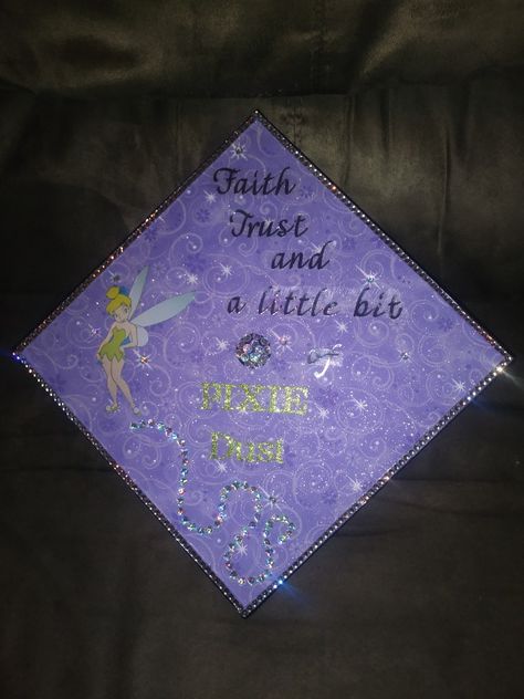 Tinkerbell Grad Cap, Tinker Bell Graduation Cap, Tinkerbell Graduation Cap, Disney Graduation Cap, Grad Hats, Graduation Cap Ideas, Disney Graduation, Graduation Cap Decoration Diy, Custom Graduation Caps