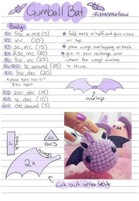 Hope you enjoy! Crochet Bat, Quick Crochet Patterns, Crochet Keychain Pattern, Pola Amigurumi, Crochet Animals Free Patterns, Crochet Design Pattern, Kawaii Crochet, Beginner Crochet Projects, Crochet Amigurumi Free