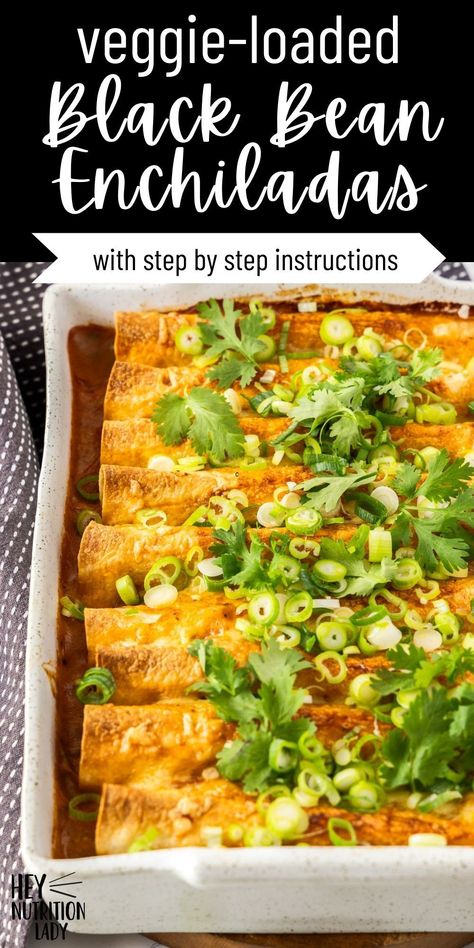 These Easy Black Bean Enchiladas are loaded with tender veggies, protein-packed black beans, and deliciously melty cheese. Zippy red enchilada sauce is poured down the middle of the pan for tender saucy centers and crisp-edged enchiladas. Perfect for meal prep and freezer friendly to boot, these vegetarian enchiladas are a family favorite. Vegetable Enchiladas, Gluten Free Enchiladas, Vegetarian Freezer Meals, Vegetarian Mexican Recipes, Veggie Enchiladas, Black Bean Enchiladas, Vegetarian Enchiladas, Vegetarian Mexican, Bean Enchiladas