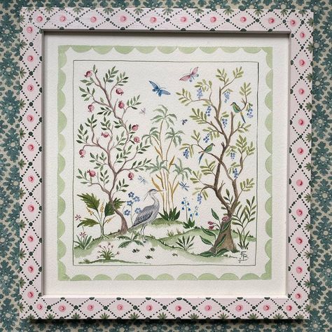 Hand Painted Frames Diy, Hand Painted Picture Frame, Cute Painted Picture Frames, Paint Ornate Frame, Hand Painted Frames Folk Art, Home Wall Painting, Chinoiserie Pattern, Painted Picture Frames, Hand Painted Frames