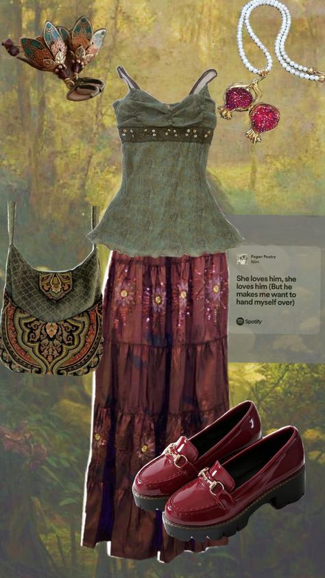 Persephone inspired outfit⚘️ #outfit #outfitinspo #persephone #mythology Persephone Clothes Aesthetic, Persephone Outfit Ideas, Hadestown Outfit, Persephone Inspired Outfit, Persephone Aesthetic Outfit, Greek Mythology Outfits, Persephone Outfit, Persephone Mythology, Persephone Aesthetic