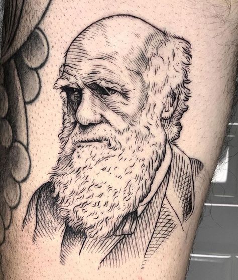 Charles Darwin Tattoo, Darwin Tattoo, Gothic Tattoo, Leg Tattoo, Hand Tattoos For Guys, Charles Darwin, Logo Illustration, Tattoo Stencils, Yarn Art