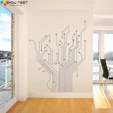 Technology Diy, Decor Stickers, Mural Wall, Wall Stickers Home Decor, Wall Stickers Home, Home Technology, Mural Wall Art, Sticker Wall Art, Circuit Board