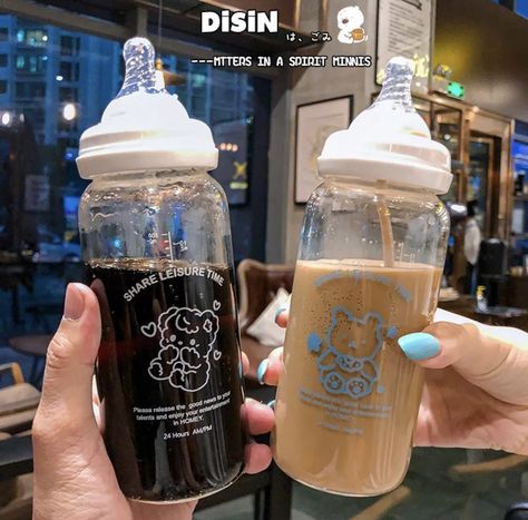 Aesthetic Sippy Cup, Weird Drinks, Cute Korean Water Bottles, Kawaii Water Bottle Aesthetic, Cute Sippy Cups, Kawaii Bottle Water, Bear Bottle, Kawaii Sippy Cup, Pet Regression