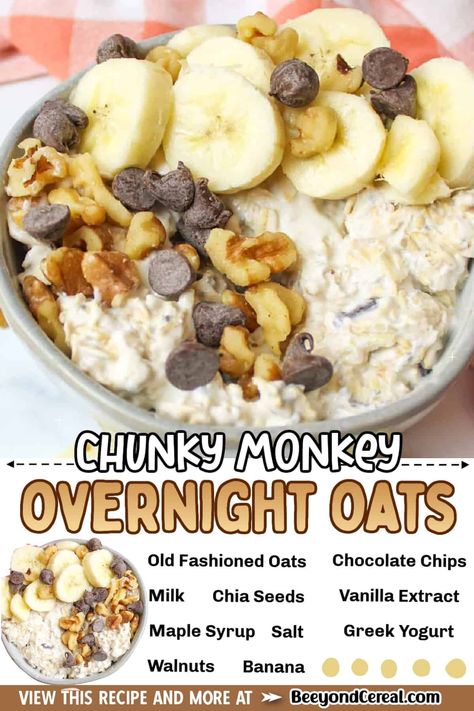 Banana Walnut Overnight Oats, Banana Overnight Oats With Yogurt, Chunky Monkey Overnight Oats, Acia Bowls, Rolled Oats Recipe, Oats With Yogurt, Cold Oats, Jelly Bread, Creamy Oats