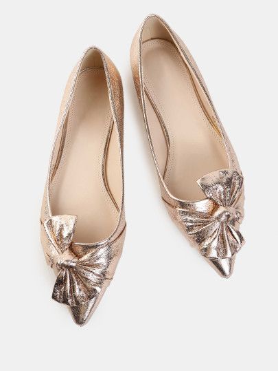 Metallic Bow Pointy Flats ROSE GOLD Shoes For Winter Wedding, Gold Shoes Flats, Shoes For Winter, Pointy Shoes, Pointy Flats, Metallic Shoes, Fancy Shoes, Gold Flats, Bow Flats