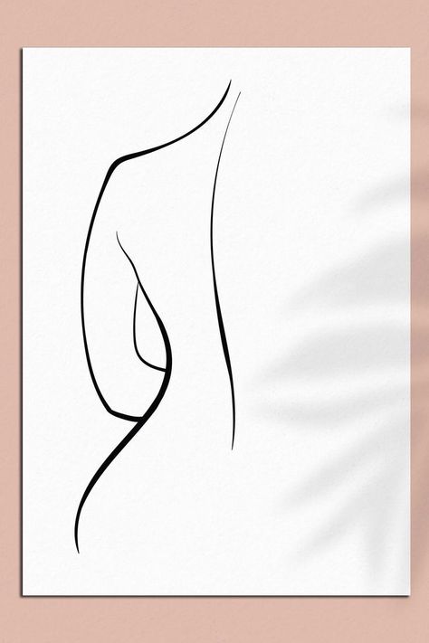 Woman Back Silhouette, Back Silhouette, Silhouette Wall Art, Minimalist Drawing, Line Art Design, Printable Wall Decor, Woman Back, Outline Art, White Line