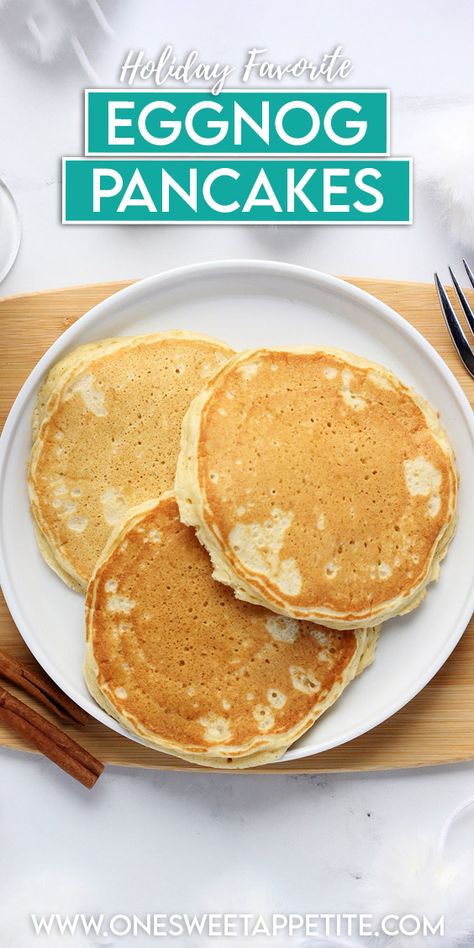 Eggnog Pancakes Eggnog Pancakes Recipe, Butternut Squash Side Dish, Eggnog Pancakes, Easy Eggnog, Freeze Pancakes, Flavored Pancakes, Homemade Pancake Recipe, Leftover Ham Recipes, Pancakes From Scratch