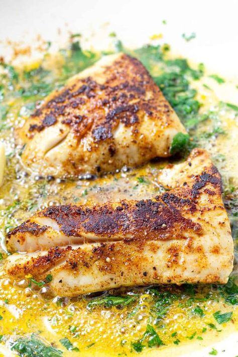 Pan Fried Lemon Butter Cod | This 15 minute lemon butter fish and spaghetti dinner is elegant enough for date night but perfect for a quick and easy weeknight dinner also! With just 8 ingredients, many of which you might already have you in your kitchen, this is a simple, delicious dinner that your family is going to love! Pan Seared Cod Recipes Butter, Lemon Butter Cod Recipes, Sauteed Cod Recipes, Pan Seared Cod Fish Recipes Healthy, Pan Fried Fish Recipes Simple, Pan Fry Cod, Seared Cod Recipes, Cod Fish Recipes Pan Seared, Pan Seared Cod Recipes