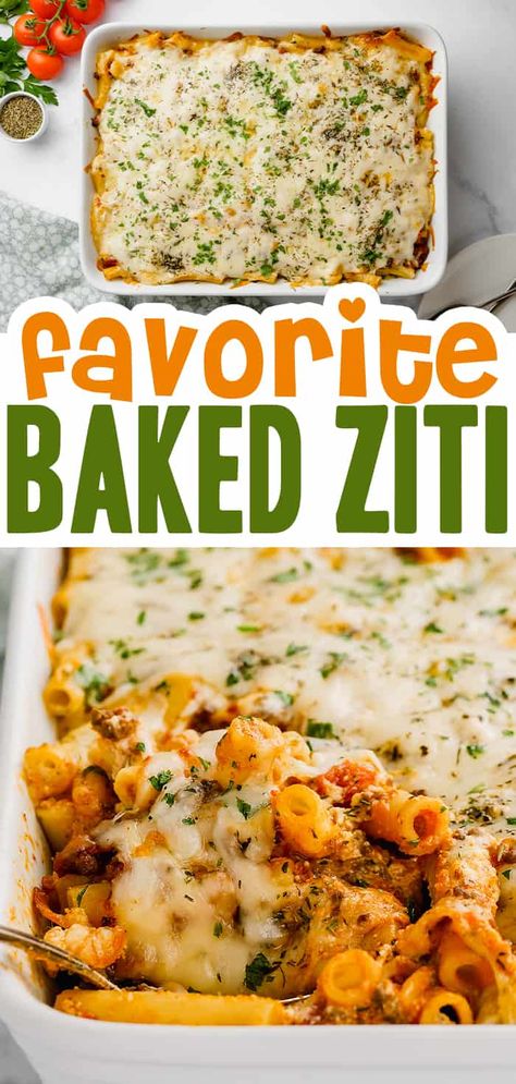 Baked Ziti with Meat Sauce Baked Ziti With Meat Sauce, Baked Ziti With Meat, Cheesy Baked Ziti, Favorite Pasta Recipes, Baked Ziti Recipe, Cold Pasta Salad, Baked Ziti, Cheesy Recipes, Secret Sauce