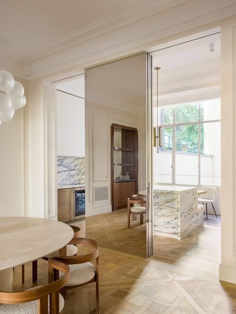 Hugues de Blignieres Steel Sliding Doors, French Apartment, Classical Interior, Living Room Design Decor, Polished Stainless Steel, Residential Interior, New Classic, Apartment Design, Interior Design Studio