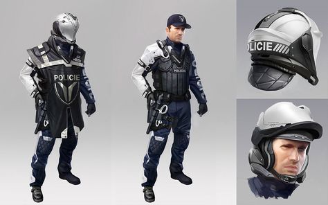 Prague Police character concept art from Deus Ex: Mankind Divided #art #illustration #artwork #gaming #videogames #gamer #conceptart #gameart Police Art, Deus Ex Mankind Divided, Cyberpunk Rpg, Futuristic Armor, Futuristic Armour, Combat Armor, Future Soldier, Police Uniforms, Cyberpunk Character