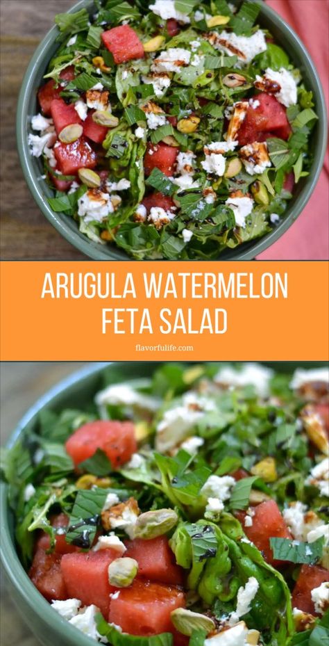 Try the best watermelon and feta salad for a healthy and refreshing summer time treat. This watermelon salad is easy to make and delicious. The watermelon arugula salad combines juicy watermelon, tangy feta, peppery arugula, and a hint of balsamic for a perfect dish. Watermelon Feta Salad Balsamic, Arugula Watermelon Feta Salad, Watermelon Arugula Salad, Watermelon And Feta Salad, Balanced Salad, Salad With Balsamic Vinaigrette, Best Watermelon, Watermelon Salad Recipes, Balsamic Recipe